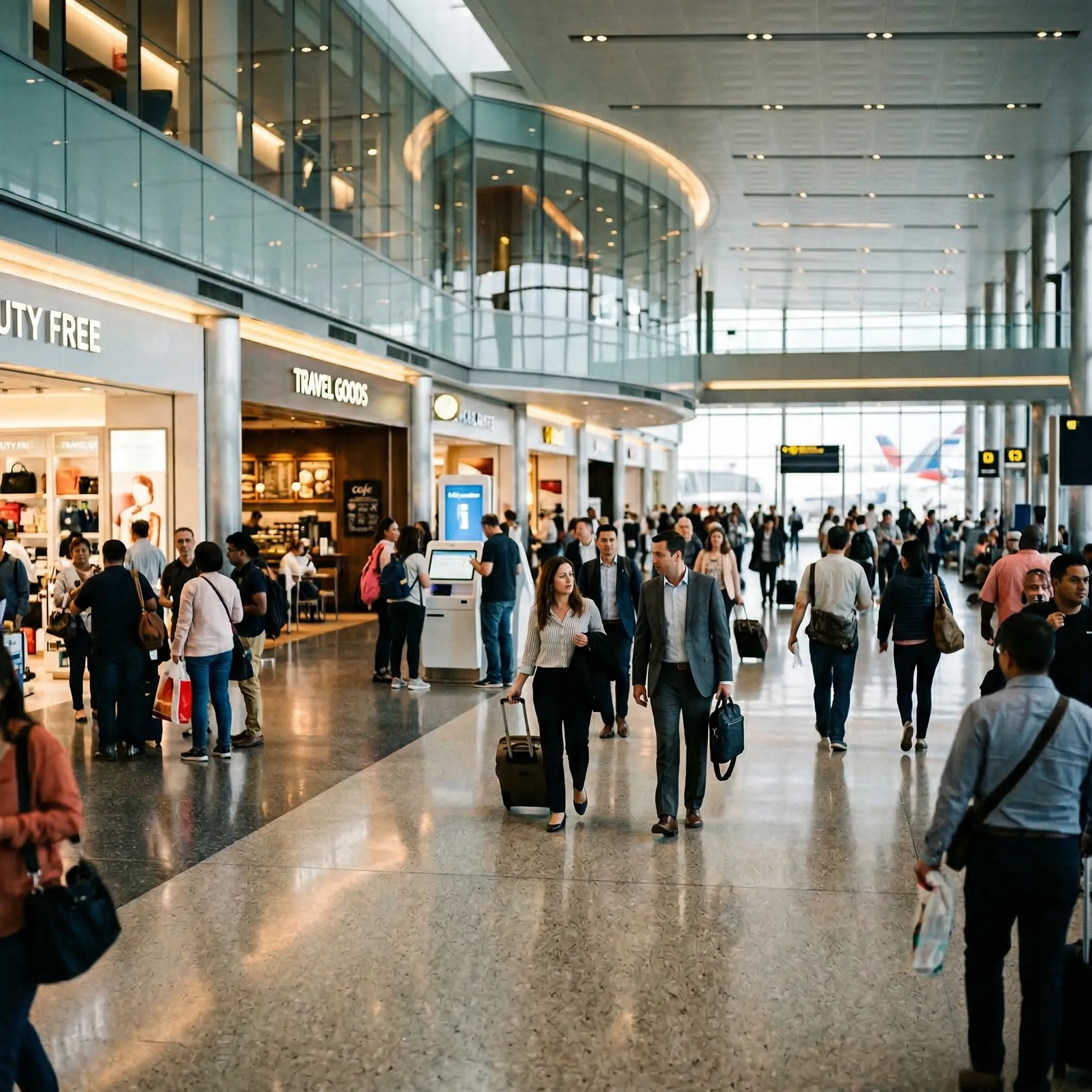 Interior of a bustling modern shopping centre